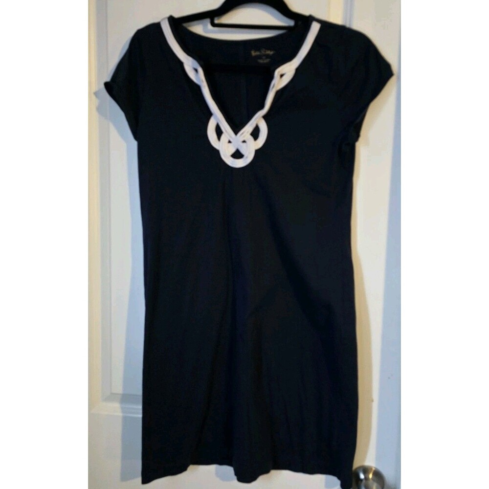 Lilly Pulitzer Brewster Dress Womens Size M Navy Blue White Pima Cotton Stretch